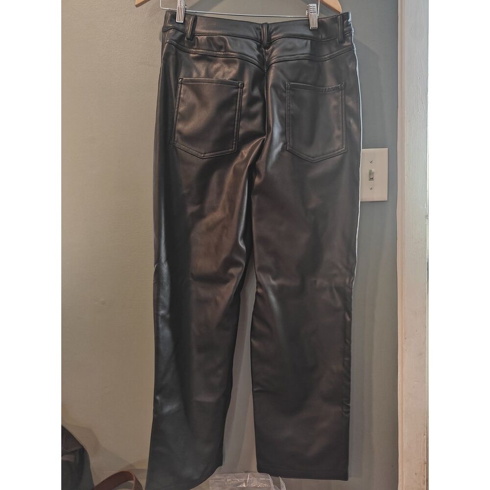 Asos design faux leather straight leg trousers in black uk 14 us 10 - Picture 2 of 2